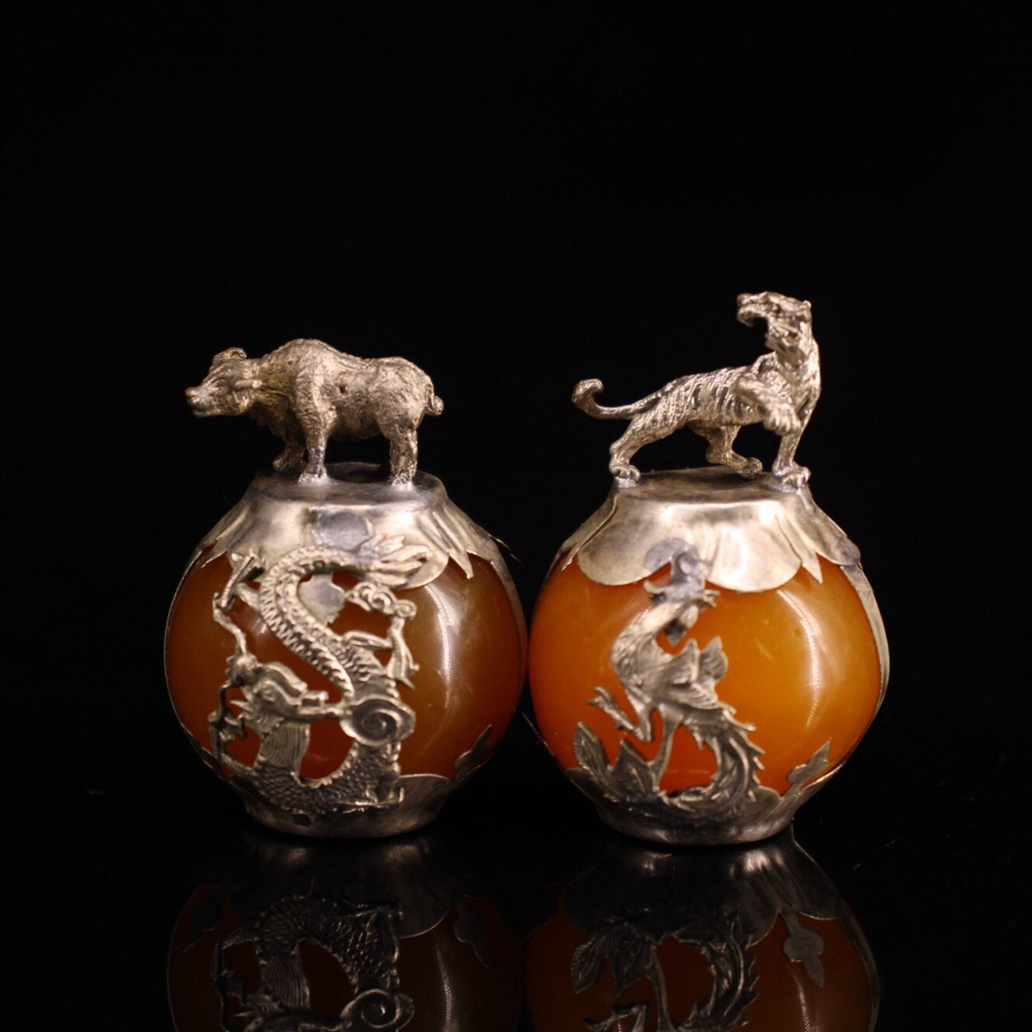 Collection of Chinese Antique Cupronickel Inlaid Beeswax Zodiac Balls.